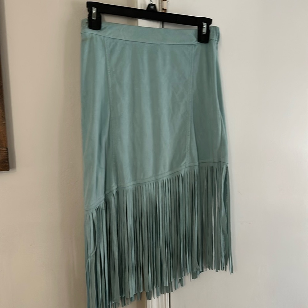 Turquoise “suede feel” fringe skirt